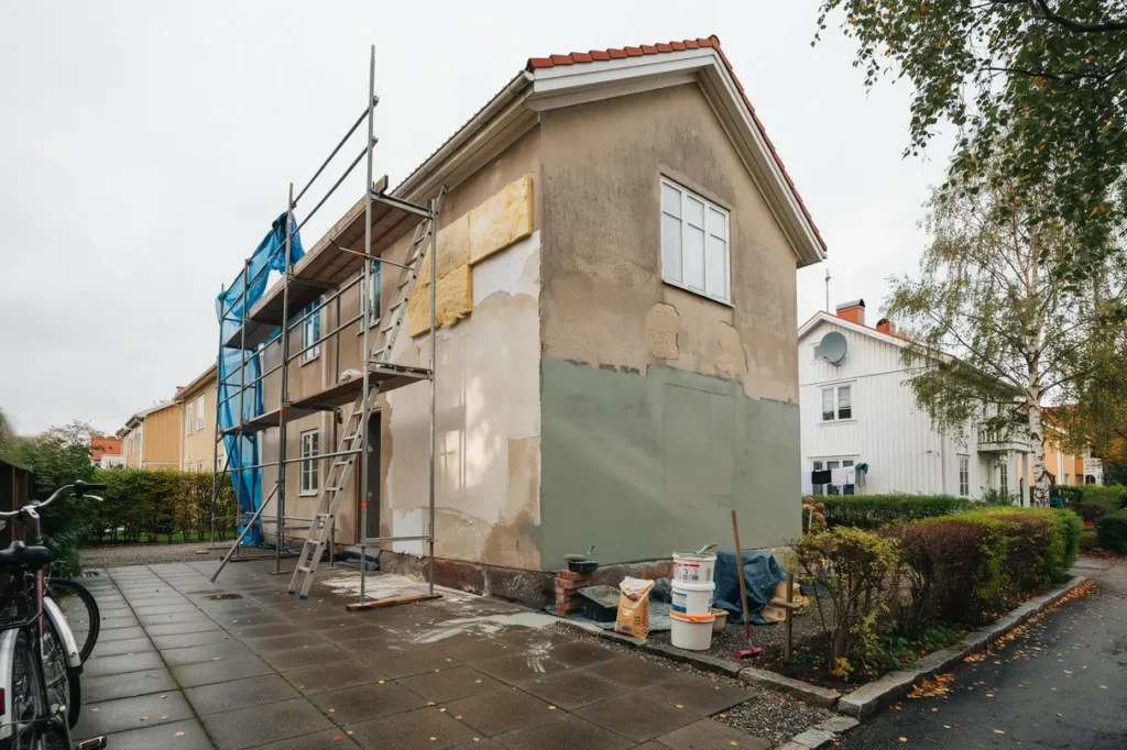 fasadrenovering p villa putslagning till ggsisolering m lning och kostnad med rot